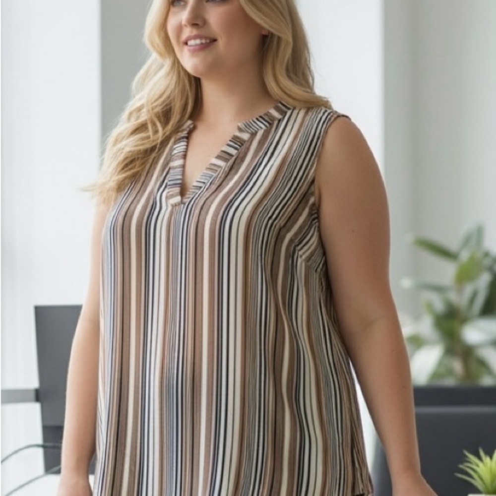 Torrid Size 2X (18/20) Sleeveless Striped Blouse | Black Brown Ivory | EUC